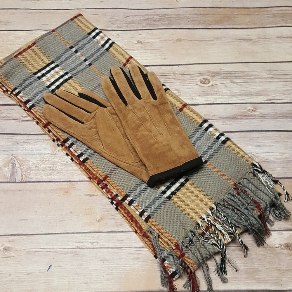 Suede Gloves and Acrylic Scarf Bundle